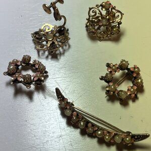 vintage five-piece brooch and earring set